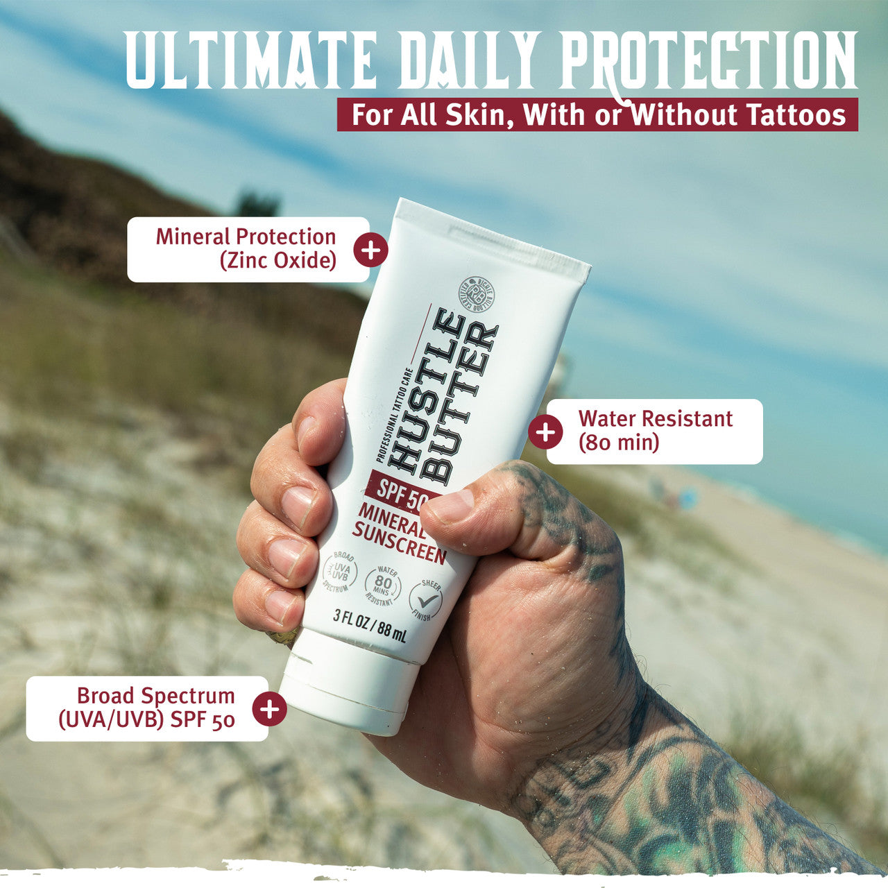 HUSTLE BUTTER MINERAL SUNSCREEN LOTION SPF 50 - 3OZ