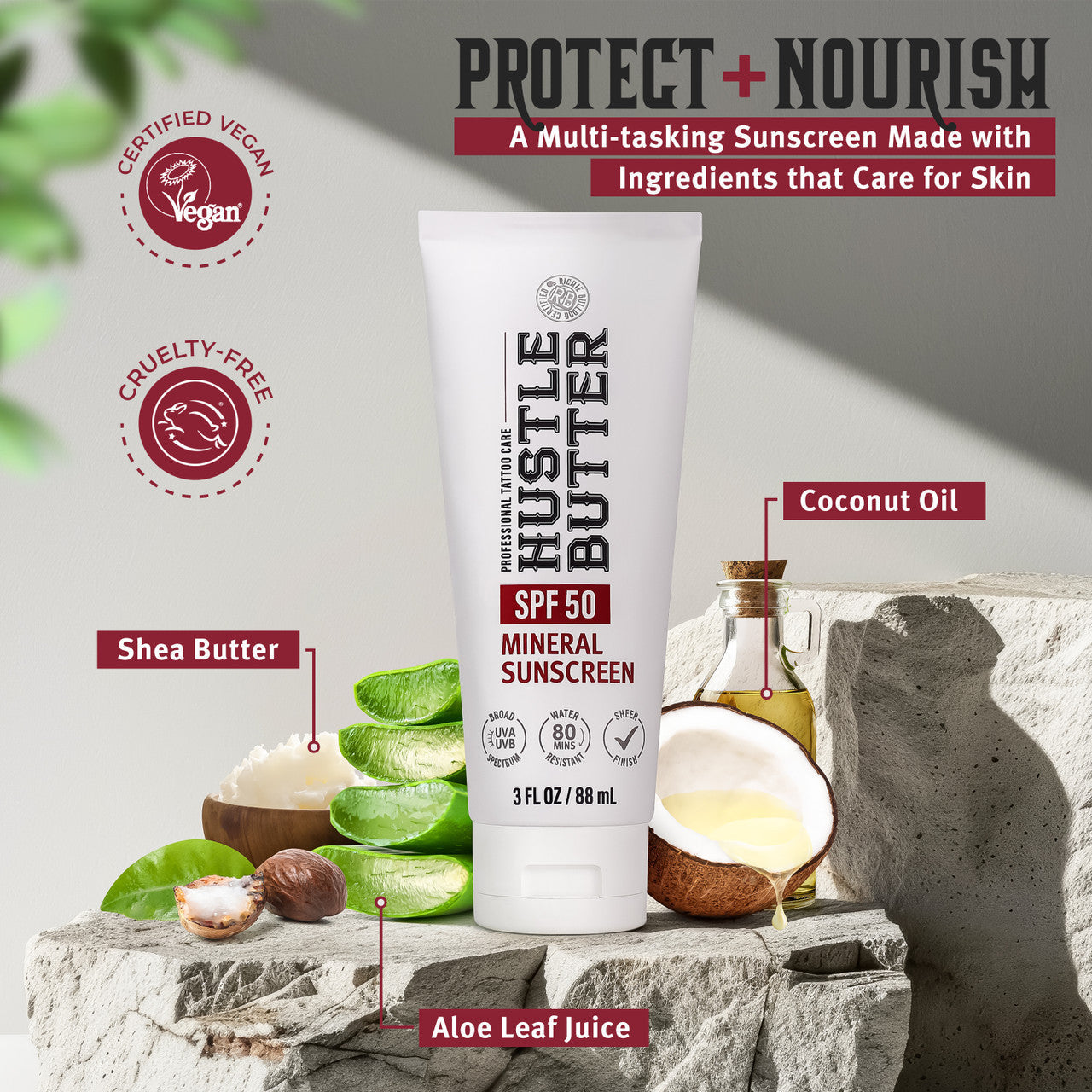 HUSTLE BUTTER MINERAL SUNSCREEN LOTION SPF 50 - 3OZ